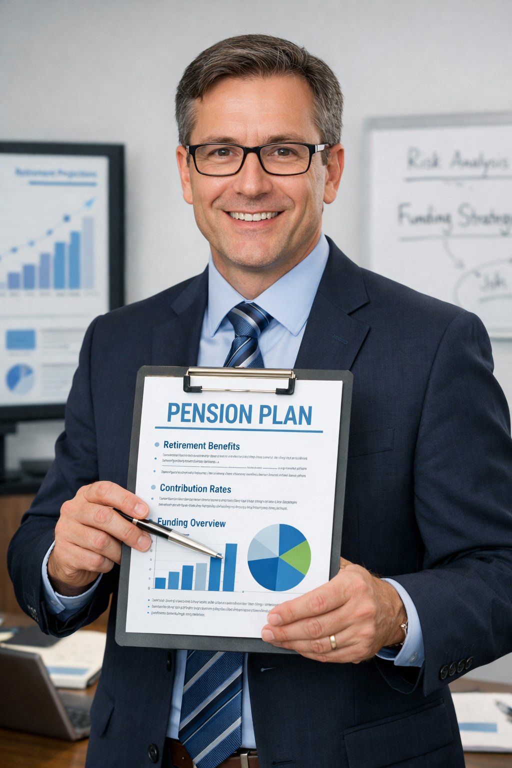 An actuary presenting a pension plan